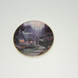 Cedar Nook Cottage 1996 Thomas Kinkade Enchanted Seasons Plate Gold Trim 3.5"